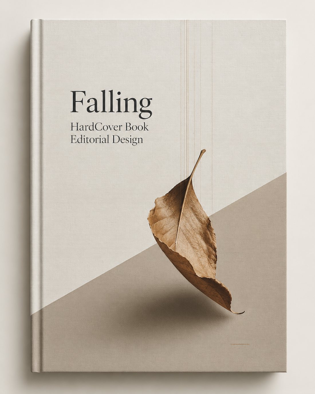 Falling, hardcover editorial book cover with a falling leaf motif