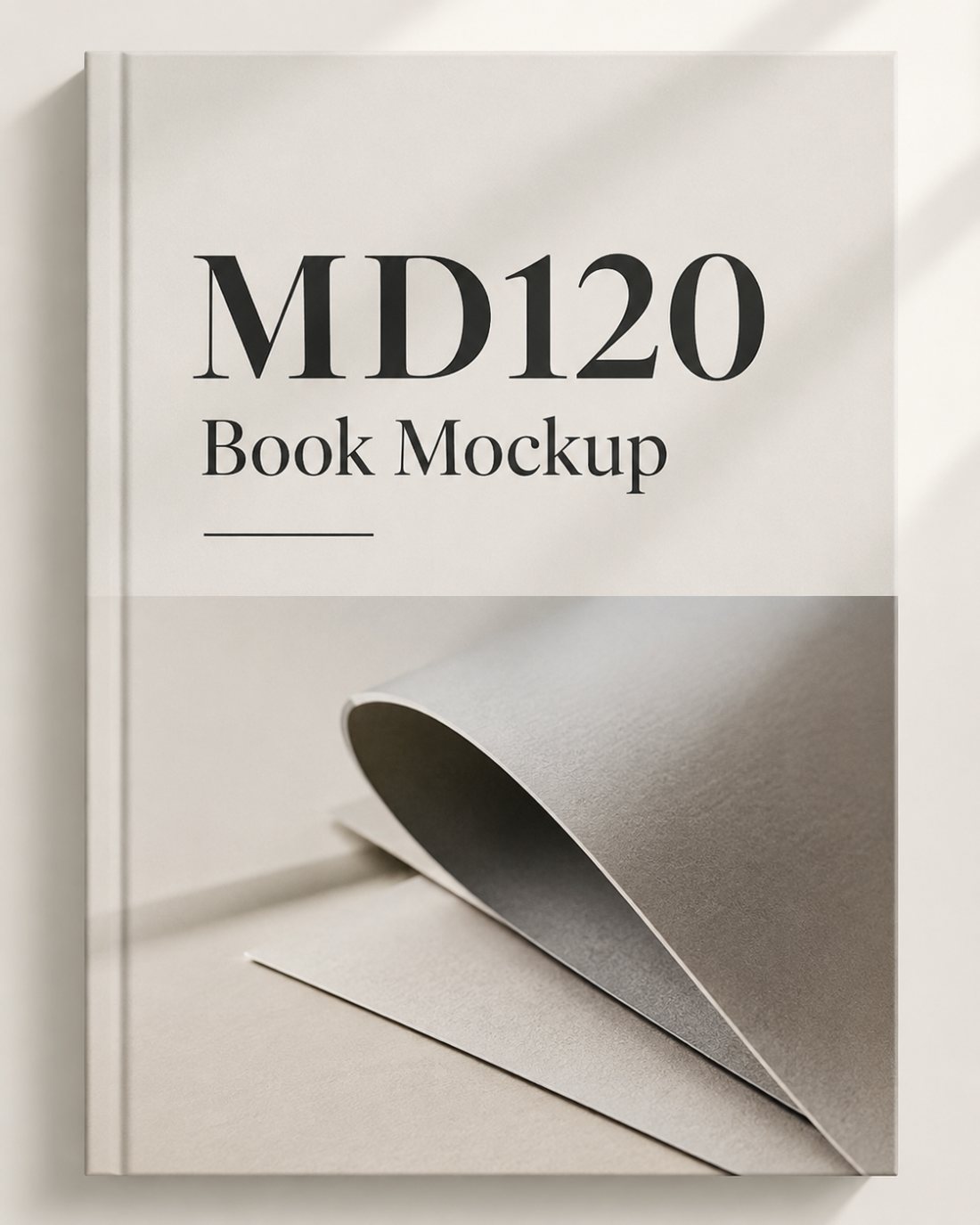 MD120 book cover mockup with a curled page